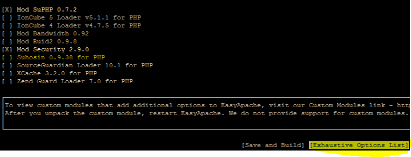 Enable php Suhosin in Easyapache
