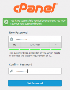 new cpanel password