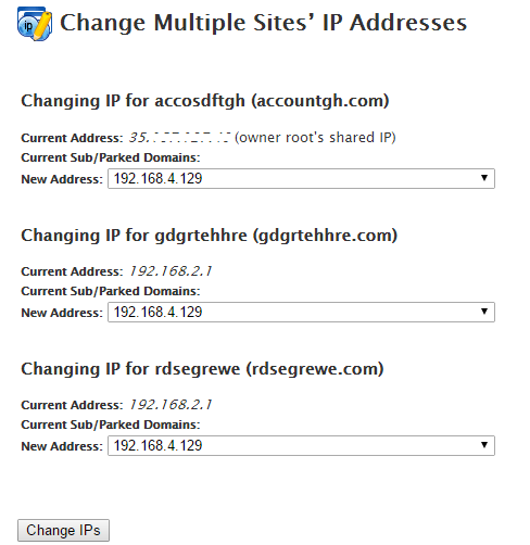 Change website IP address WHM