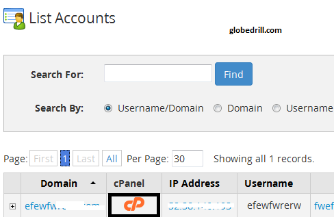 Access cPanel from WHM