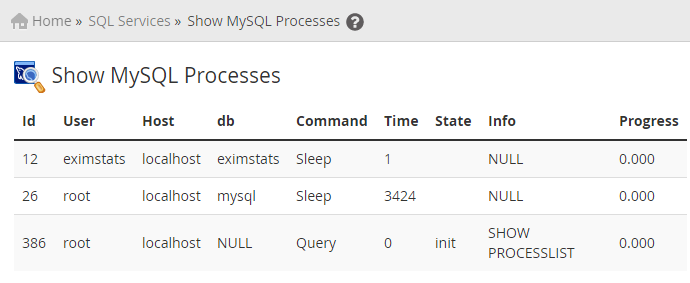 mySQL processlist cpanel